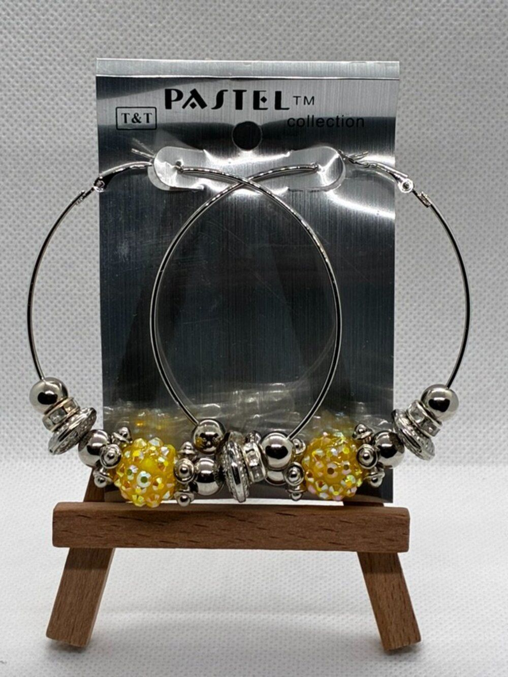 3For$20 3For$20 Pastel Collection Yellow Beaded Silver Fashion Hoop Earrings